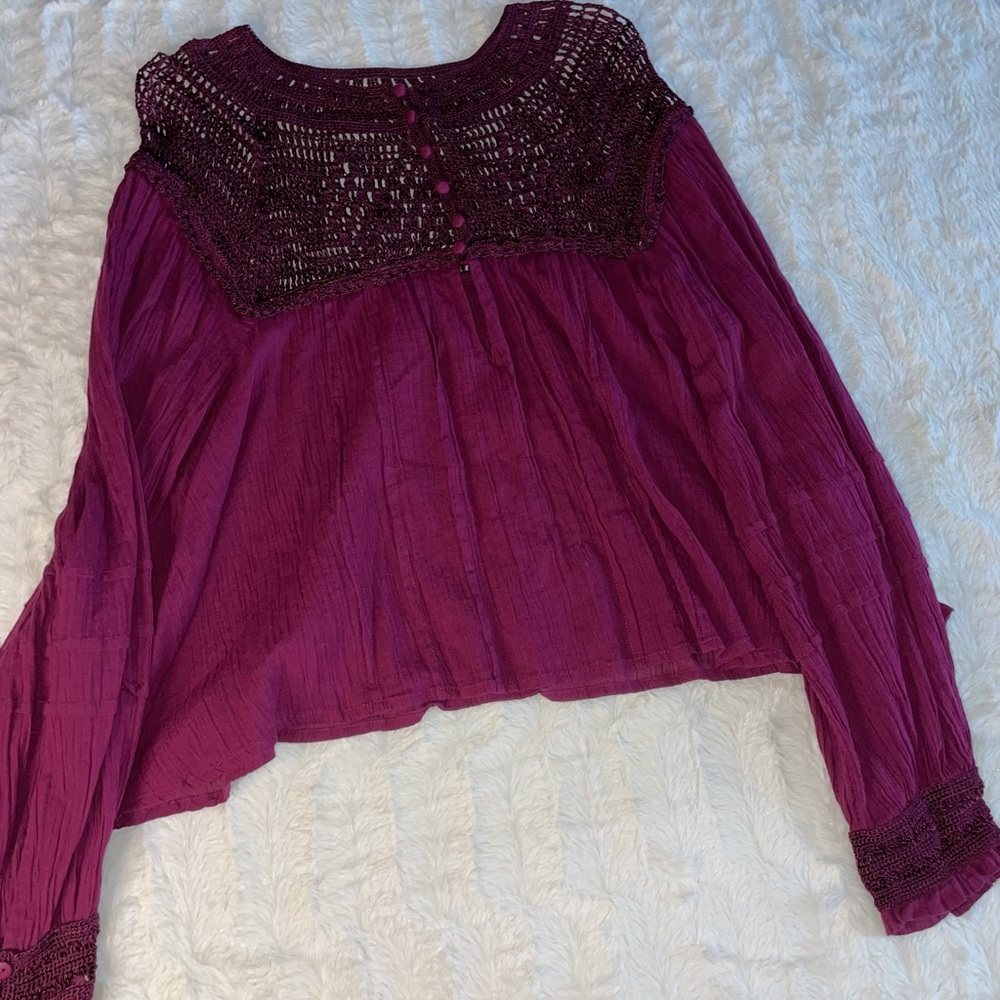 FREE PEOPLE long sleeve crochet sheer top size XS